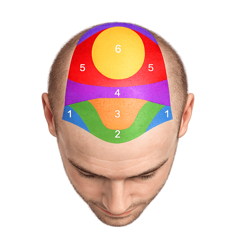 Hair transplant by zone